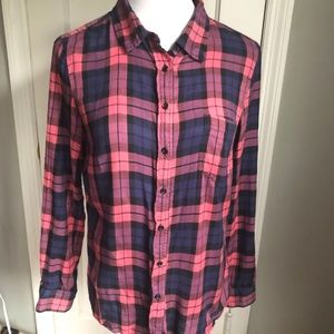 Pink blue plaid button down